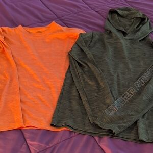 Under Armour Kids' Vibrant Orange and Charcoal Green Long Sleeve Tees
